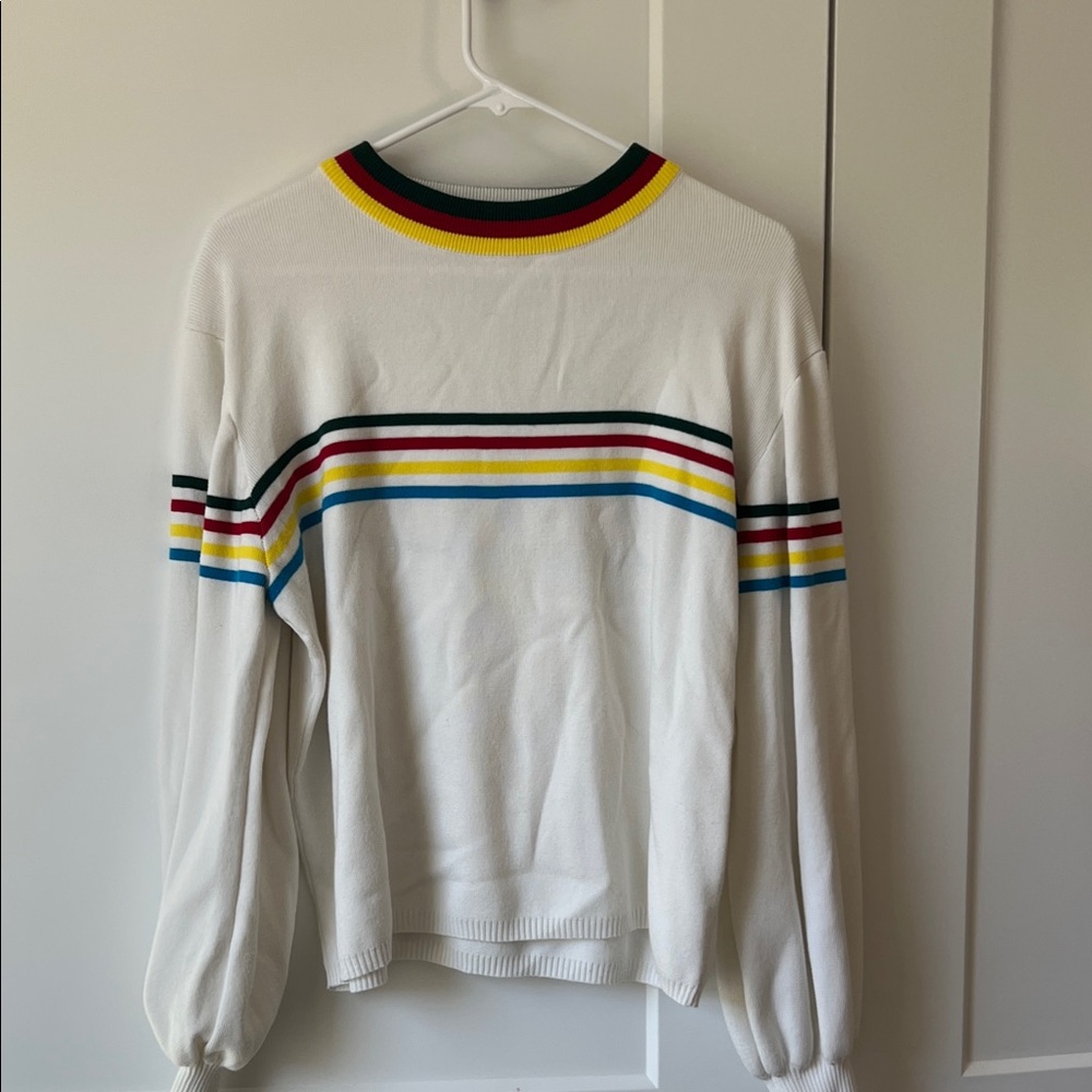 Paper Heart Ballon Sleeve Sweater in Striped Cream